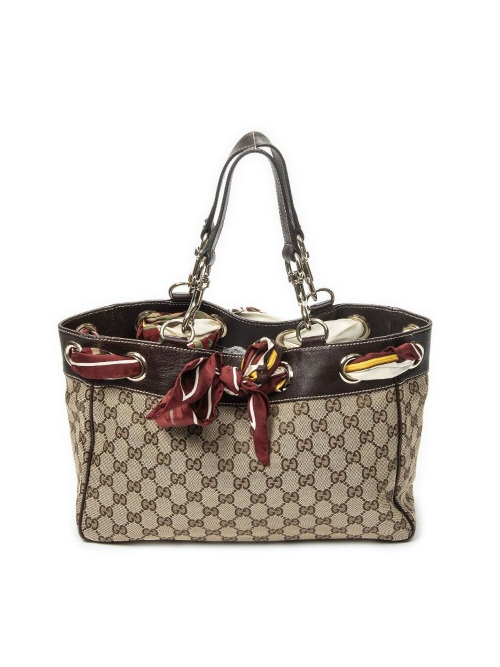 Gucci Medium Positano Scarf Tote Brown Beige GG Canvas